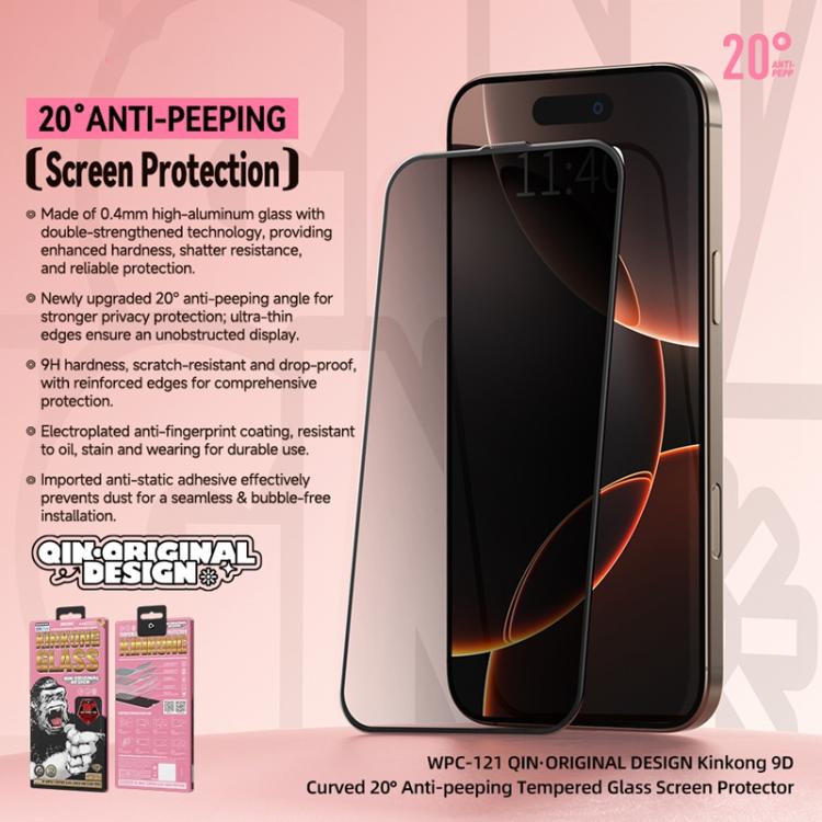 WK WTP-121 Qin-Original Design 9D Curved 20-degree Privacy Tempered Glass Film