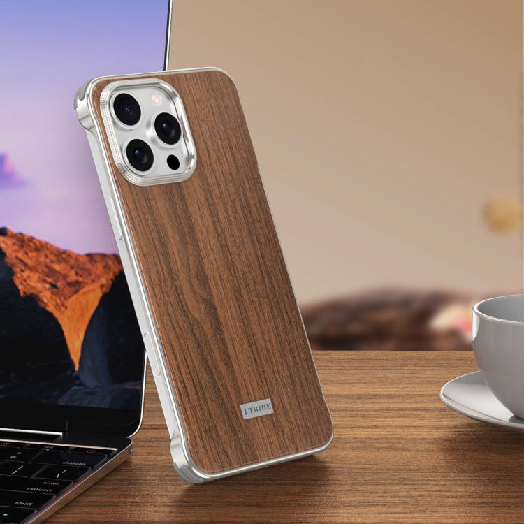 J TRIBE Metal Frameless Wood Texture MagSafe Phone Case
