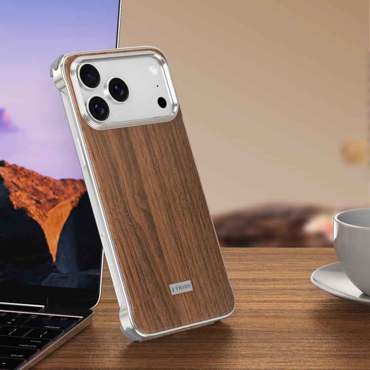 J TRIBE Metal Frameless Wood Texture MagSafe Phone Case