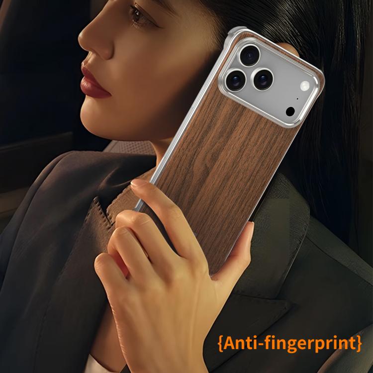 J TRIBE Metal Frameless Wood Texture MagSafe Phone Case