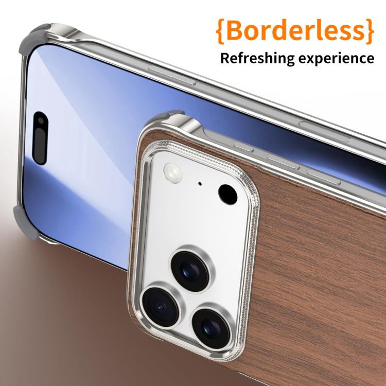 J TRIBE Metal Frameless Wood Texture MagSafe Phone Case
