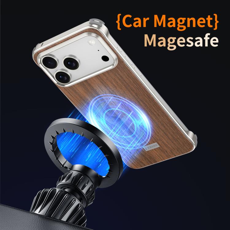 J TRIBE Metal Frameless Wood Texture MagSafe Phone Case