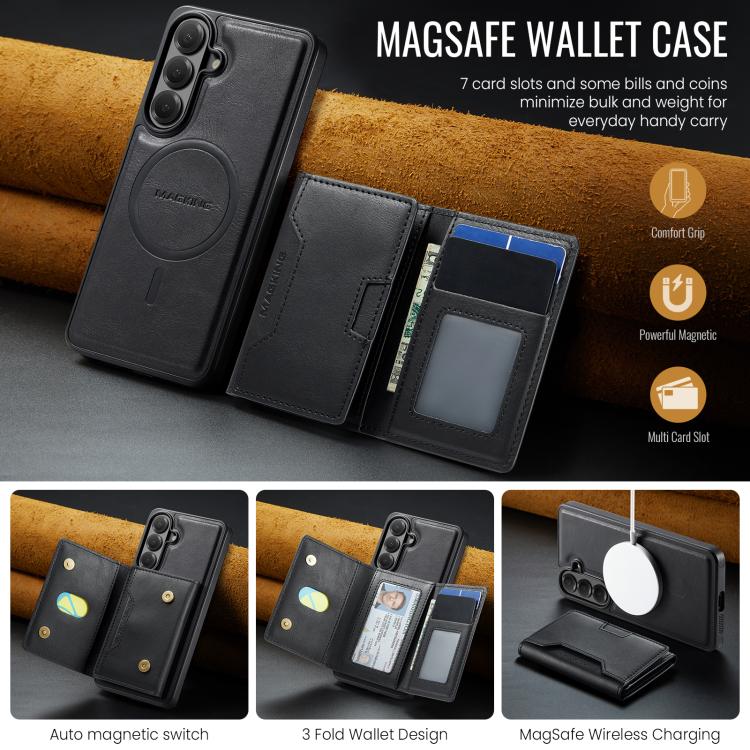 MAGKING K4 Series MagSafe RFID Tri-fold Card Bag Detachable Phone Case, For Samsung Galaxy S26+ 5G, For Samsung Galaxy S26 Ultra 5G, For Samsung Galaxy S26 5G, For Samsung Galaxy S25 FE 5G, For Samsung Galaxy S25 Edge 5G, For Samsung Galaxy S25 5G     ...