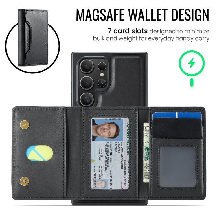 MAGKING K4 Series MagSafe RFID Tri-fold Card Bag Detachable Phone Case, For Galaxy S24 Ultra 5G, For Galaxy S24+ 5G, For Galaxy S24 5G