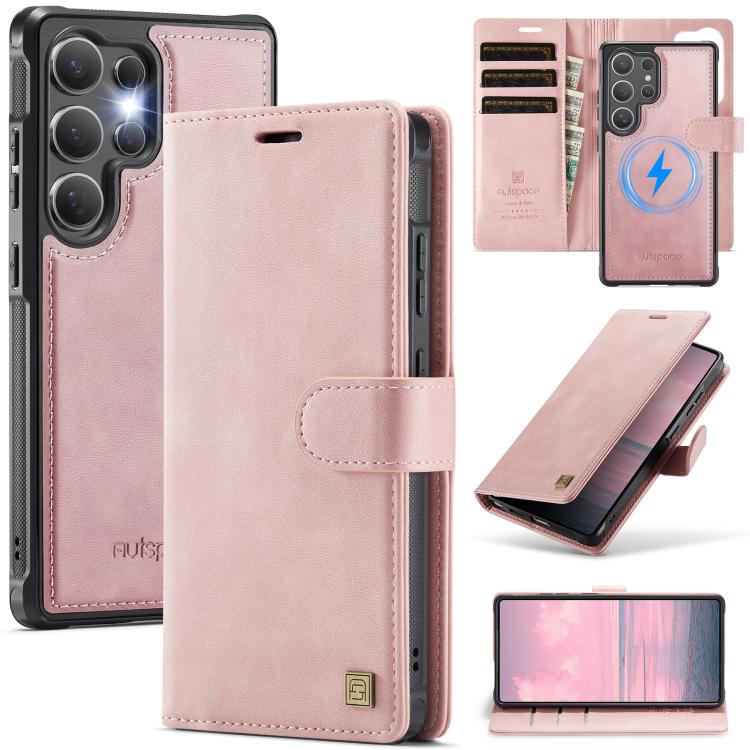 AutSpace A05 2 in 1 Retro Calf Texture MagSafe Magnetic Phone Case, For Samsung Galaxy S26+ 5G, For Samsung Galaxy S26 Ultra 5G, For Samsung Galaxy S26 5G, For Samsung Galaxy S25 FE 5G, For Samsung Galaxy S25 Edge 5G, For Samsung Galaxy S25 5G / S24 5G...