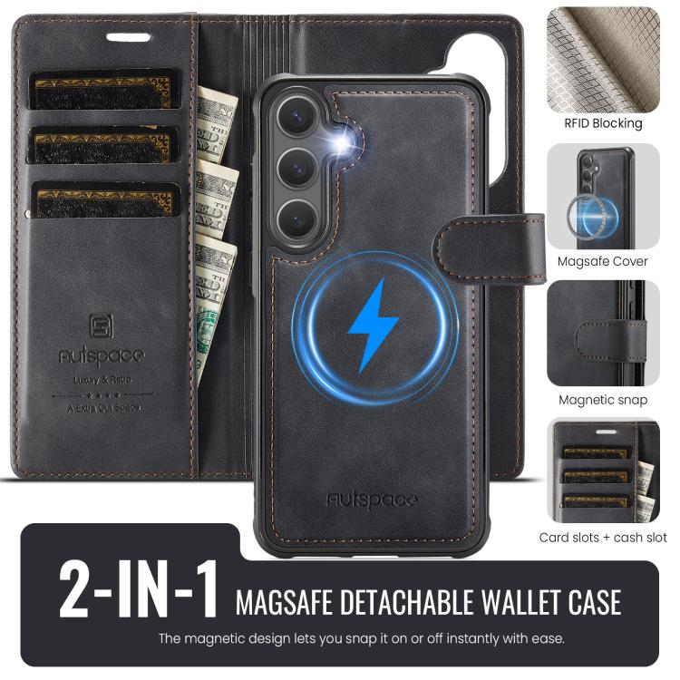 AutSpace A05 2 in 1 Retro Calf Texture MagSafe Magnetic Phone Case, For Samsung Galaxy S26+ 5G, For Samsung Galaxy S26 Ultra 5G, For Samsung Galaxy S26 5G, For Samsung Galaxy S25 FE 5G, For Samsung Galaxy S25 Edge 5G, For Samsung Galaxy S25 5G / S24 5G...