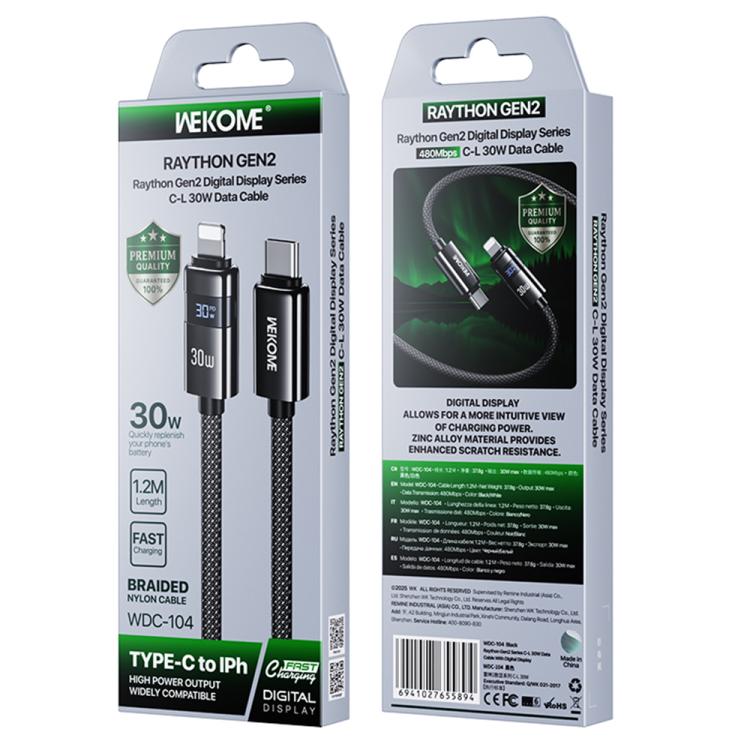 WK WDC-104 Raython 2 Digital Display 30W Type-C to 8 Pin Fast Charging Data Cable, Length: 1.2m
