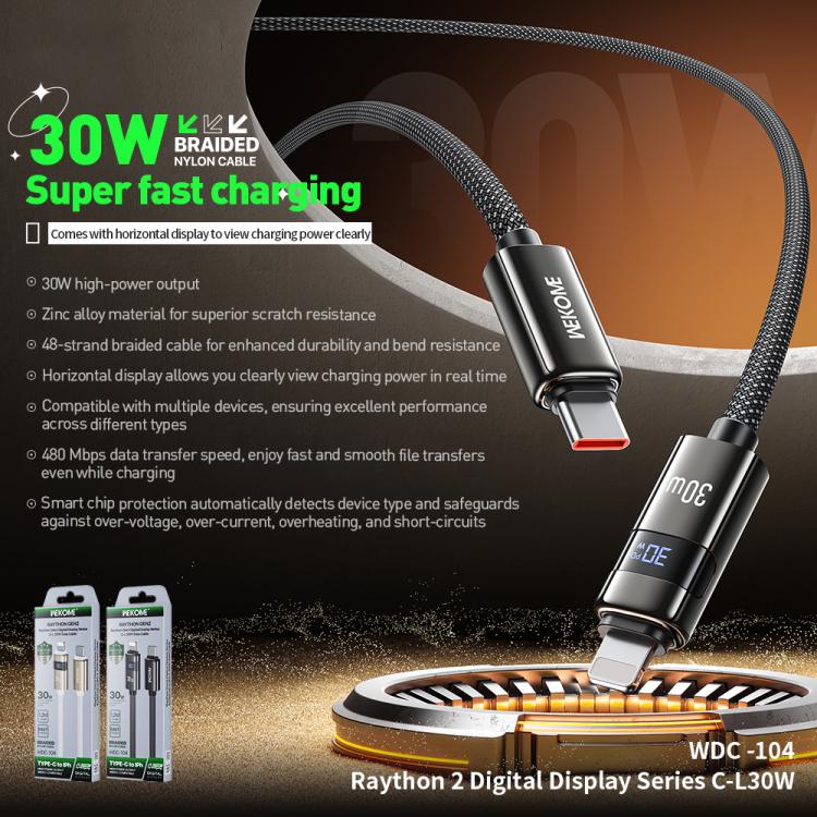 WK WDC-104 Raython 2 Digital Display 30W Type-C to 8 Pin Fast Charging Data Cable, Length: 1.2m