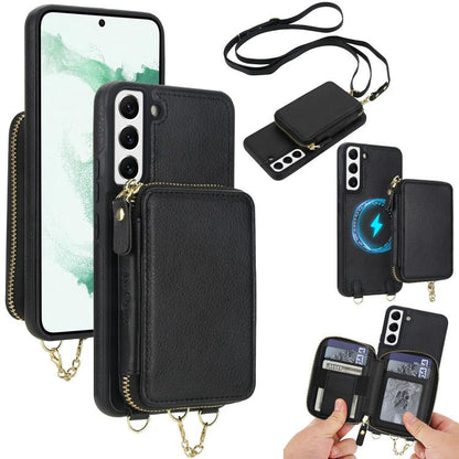 AwQuer 2 in 1 Crossbody Zipper Wallet Leather Back Phone Case, For Samsung Galaxy S22+ 5G, For Samsung Galaxy S22 5G