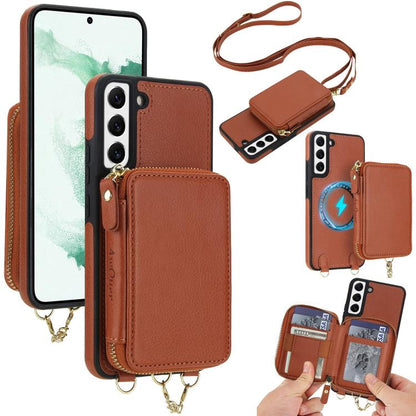 AwQuer 2 in 1 Crossbody Zipper Wallet Leather Back Phone Case, For Samsung Galaxy S22+ 5G, For Samsung Galaxy S22 5G