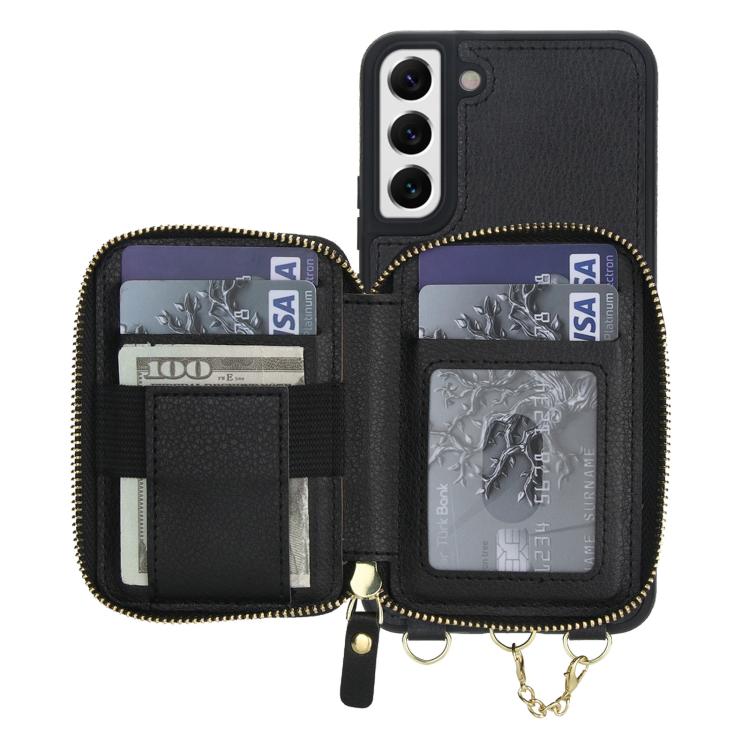 AwQuer 2 in 1 Crossbody Zipper Wallet Leather Back Phone Case, For Samsung Galaxy S22+ 5G, For Samsung Galaxy S22 5G