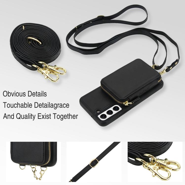 AwQuer 2 in 1 Crossbody Zipper Wallet Leather Back Phone Case, For Samsung Galaxy S22+ 5G, For Samsung Galaxy S22 5G