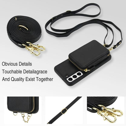 AwQuer 2 in 1 Crossbody Zipper Wallet Leather Back Phone Case, For Samsung Galaxy S22+ 5G, For Samsung Galaxy S22 5G