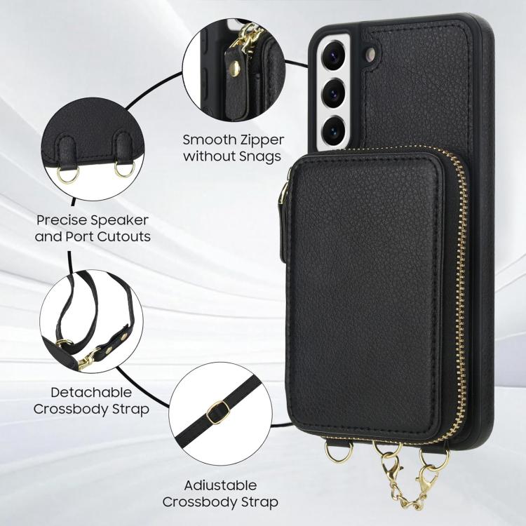 AwQuer 2 in 1 Crossbody Zipper Wallet Leather Back Phone Case, For Samsung Galaxy S22+ 5G, For Samsung Galaxy S22 5G