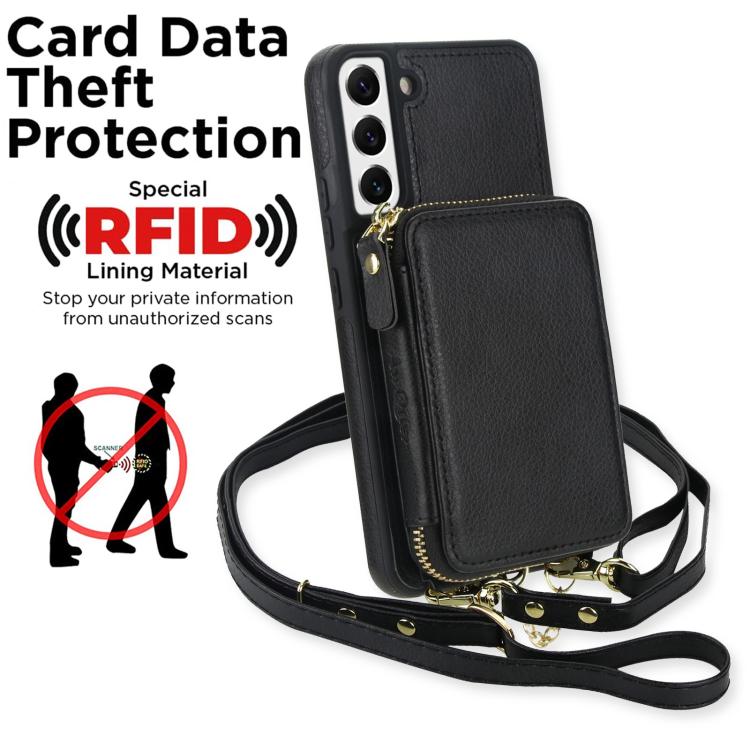 AwQuer 2 in 1 Crossbody Zipper Wallet Leather Back Phone Case, For Samsung Galaxy S22+ 5G, For Samsung Galaxy S22 5G
