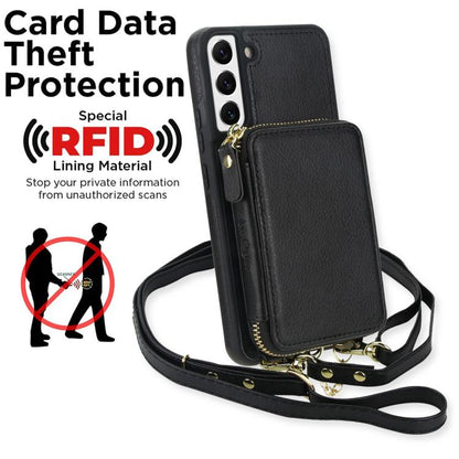 AwQuer 2 in 1 Crossbody Zipper Wallet Leather Back Phone Case, For Samsung Galaxy S22+ 5G, For Samsung Galaxy S22 5G