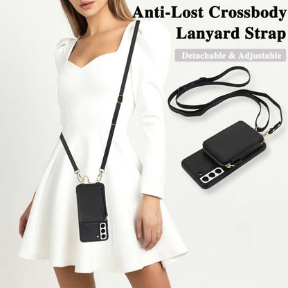 AwQuer 2 in 1 Crossbody Zipper Wallet Leather Back Phone Case, For Samsung Galaxy S22+ 5G, For Samsung Galaxy S22 5G
