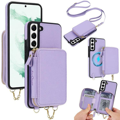 AwQuer 2 in 1 Crossbody Zipper Wallet Leather Back Phone Case, For Samsung Galaxy S22+ 5G, For Samsung Galaxy S22 5G