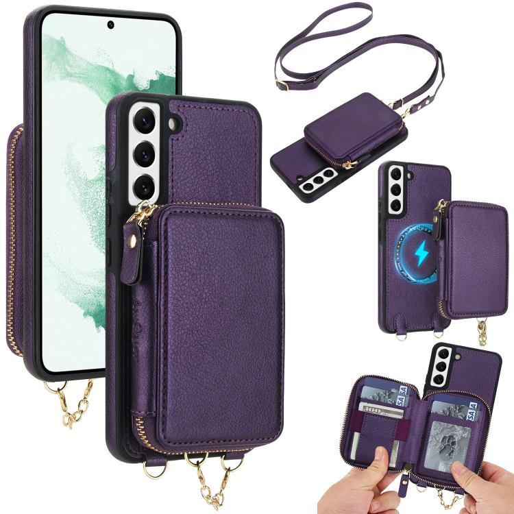AwQuer 2 in 1 Crossbody Zipper Wallet Leather Back Phone Case, For Samsung Galaxy S22+ 5G, For Samsung Galaxy S22 5G