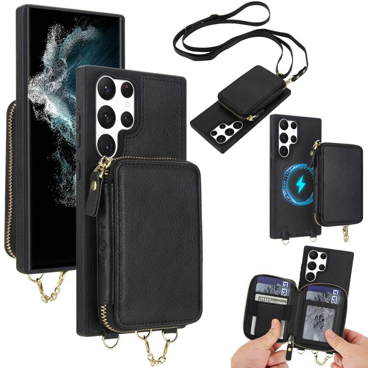 AwQuer 2 in 1 Crossbody Zipper Wallet Leather Back Phone Case, For Samsung Galaxy S24 Ultra 5G, For Samsung Galaxy S23 FE 5G, For Samsung Galaxy S23 Ultra 5G, For Samsung Galaxy S23+ 5G, For Samsung Galaxy S23 5G, For Samsung Galaxy S22 Ultra 5G