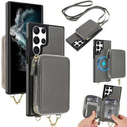 AwQuer 2 in 1 Crossbody Zipper Wallet Leather Back Phone Case, For Samsung Galaxy S24 Ultra 5G, For Samsung Galaxy S23 FE 5G, For Samsung Galaxy S23 Ultra 5G, For Samsung Galaxy S23+ 5G, For Samsung Galaxy S23 5G, For Samsung Galaxy S22 Ultra 5G