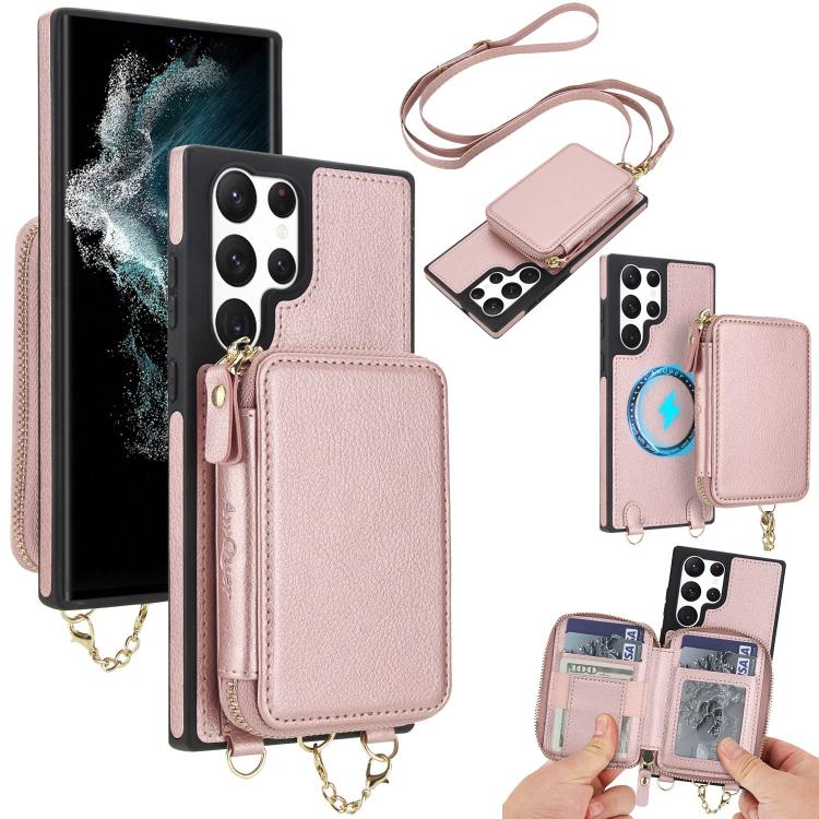 AwQuer 2 in 1 Crossbody Zipper Wallet Leather Back Phone Case, For Samsung Galaxy S24 Ultra 5G, For Samsung Galaxy S23 FE 5G, For Samsung Galaxy S23 Ultra 5G, For Samsung Galaxy S23+ 5G, For Samsung Galaxy S23 5G, For Samsung Galaxy S22 Ultra 5G