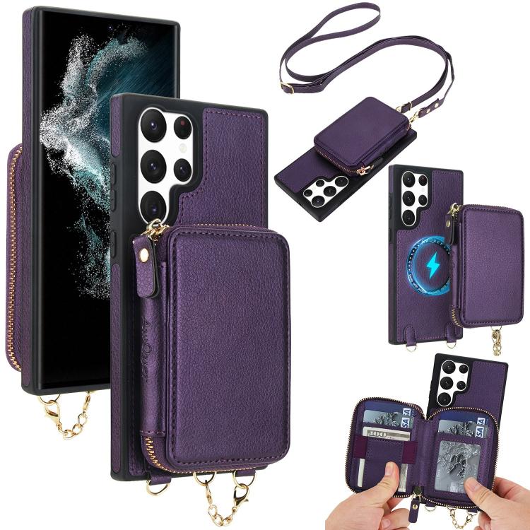 AwQuer 2 in 1 Crossbody Zipper Wallet Leather Back Phone Case, For Samsung Galaxy S24 Ultra 5G, For Samsung Galaxy S23 FE 5G, For Samsung Galaxy S23 Ultra 5G, For Samsung Galaxy S23+ 5G, For Samsung Galaxy S23 5G, For Samsung Galaxy S22 Ultra 5G