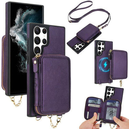 AwQuer 2 in 1 Crossbody Zipper Wallet Leather Back Phone Case, For Samsung Galaxy S24 Ultra 5G, For Samsung Galaxy S23 FE 5G, For Samsung Galaxy S23 Ultra 5G, For Samsung Galaxy S23+ 5G, For Samsung Galaxy S23 5G, For Samsung Galaxy S22 Ultra 5G