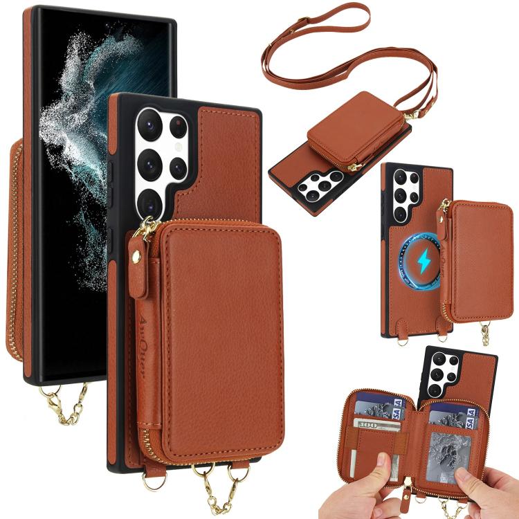 AwQuer 2 in 1 Crossbody Zipper Wallet Leather Back Phone Case, For Samsung Galaxy S24 Ultra 5G, For Samsung Galaxy S23 FE 5G, For Samsung Galaxy S23 Ultra 5G, For Samsung Galaxy S23+ 5G, For Samsung Galaxy S23 5G, For Samsung Galaxy S22 Ultra 5G