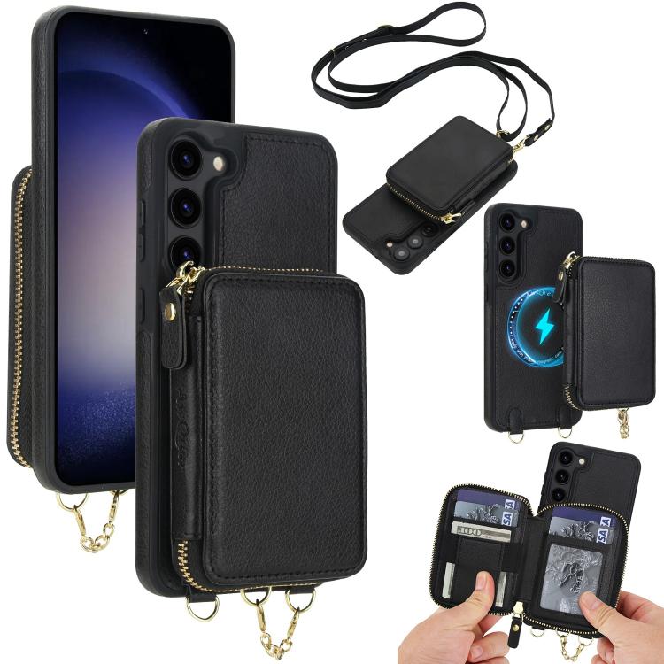 AwQuer 2 in 1 Crossbody Zipper Wallet Leather Back Phone Case, For Samsung Galaxy S24 Ultra 5G, For Samsung Galaxy S23 FE 5G, For Samsung Galaxy S23 Ultra 5G, For Samsung Galaxy S23+ 5G, For Samsung Galaxy S23 5G, For Samsung Galaxy S22 Ultra 5G