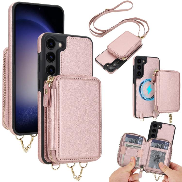 AwQuer 2 in 1 Crossbody Zipper Wallet Leather Back Phone Case, For Samsung Galaxy S24 Ultra 5G, For Samsung Galaxy S23 FE 5G, For Samsung Galaxy S23 Ultra 5G, For Samsung Galaxy S23+ 5G, For Samsung Galaxy S23 5G, For Samsung Galaxy S22 Ultra 5G