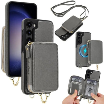 AwQuer 2 in 1 Crossbody Zipper Wallet Leather Back Phone Case, For Samsung Galaxy S24 Ultra 5G, For Samsung Galaxy S23 FE 5G, For Samsung Galaxy S23 Ultra 5G, For Samsung Galaxy S23+ 5G, For Samsung Galaxy S23 5G, For Samsung Galaxy S22 Ultra 5G
