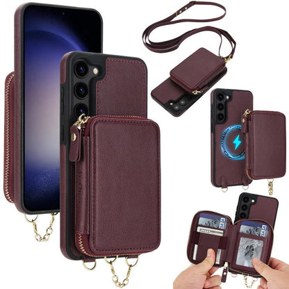AwQuer 2 in 1 Crossbody Zipper Wallet Leather Back Phone Case, For Samsung Galaxy S24 Ultra 5G, For Samsung Galaxy S23 FE 5G, For Samsung Galaxy S23 Ultra 5G, For Samsung Galaxy S23+ 5G, For Samsung Galaxy S23 5G, For Samsung Galaxy S22 Ultra 5G
