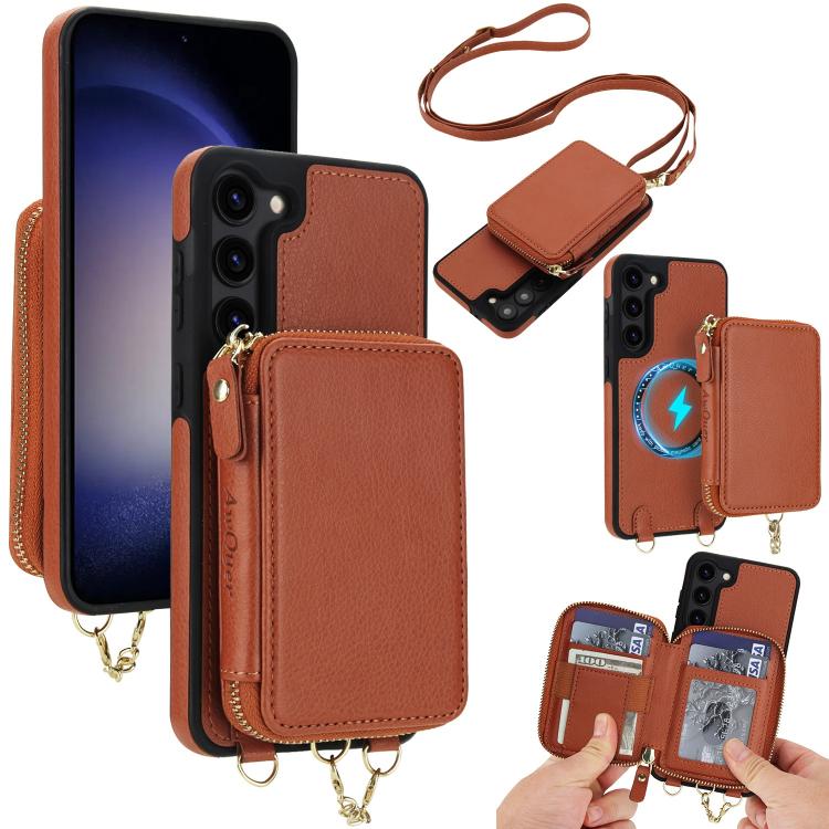 AwQuer 2 in 1 Crossbody Zipper Wallet Leather Back Phone Case, For Samsung Galaxy S24 Ultra 5G, For Samsung Galaxy S23 FE 5G, For Samsung Galaxy S23 Ultra 5G, For Samsung Galaxy S23+ 5G, For Samsung Galaxy S23 5G, For Samsung Galaxy S22 Ultra 5G