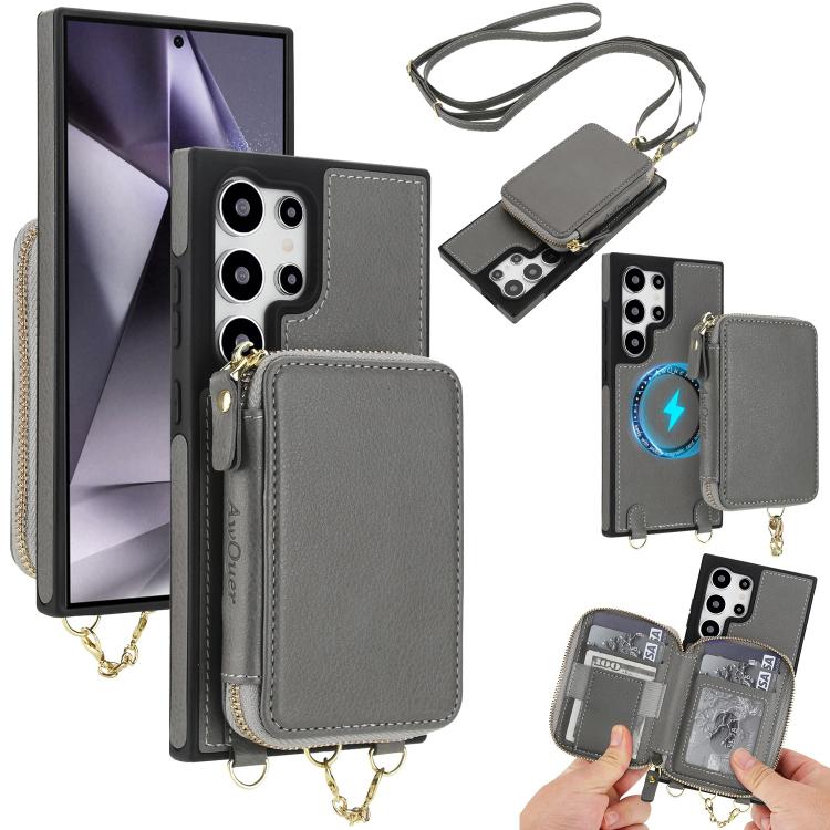AwQuer 2 in 1 Crossbody Zipper Wallet Leather Back Phone Case, For Samsung Galaxy S24 Ultra 5G, For Samsung Galaxy S23 FE 5G, For Samsung Galaxy S23 Ultra 5G, For Samsung Galaxy S23+ 5G, For Samsung Galaxy S23 5G, For Samsung Galaxy S22 Ultra 5G