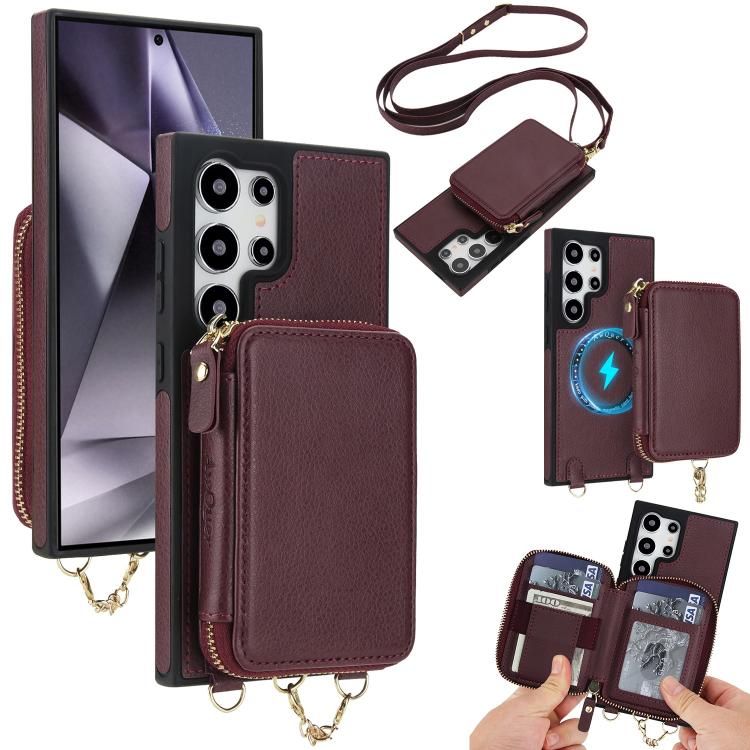 AwQuer 2 in 1 Crossbody Zipper Wallet Leather Back Phone Case, For Samsung Galaxy S24 Ultra 5G, For Samsung Galaxy S23 FE 5G, For Samsung Galaxy S23 Ultra 5G, For Samsung Galaxy S23+ 5G, For Samsung Galaxy S23 5G, For Samsung Galaxy S22 Ultra 5G