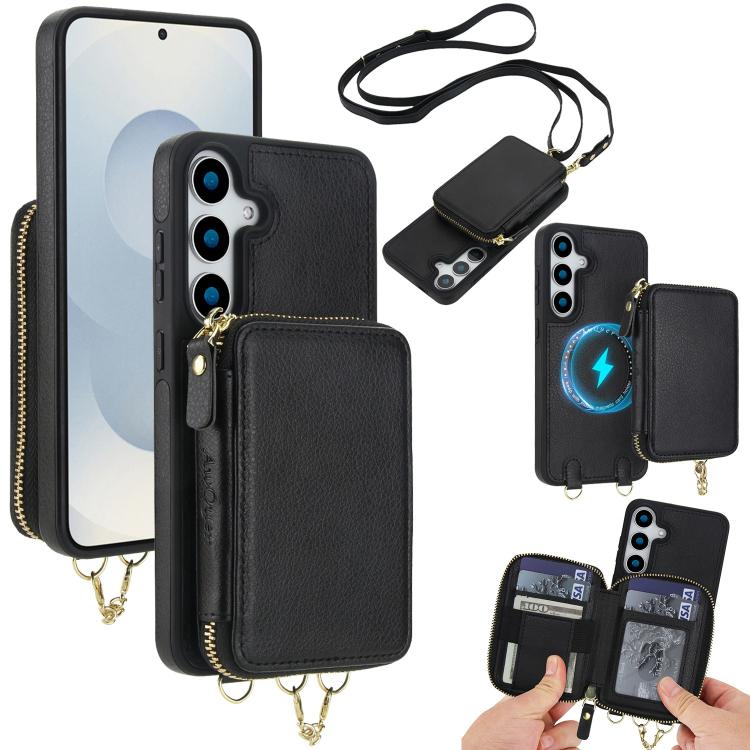 AwQuer 2 in 1 Crossbody Zipper Wallet Leather Back Phone Case, For Samsung Galaxy S25 FE 5G, For Samsung Galaxy S25 Edge 5G, For Samsung Galaxy S24 / S25 5G, For Samsung Galaxy S24+ / S25+ 5G, For Samsung Galaxy S25 Ultra 5G, For Samsung Galaxy S24 FE 5G