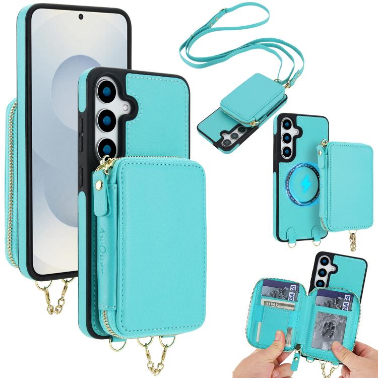 AwQuer 2 in 1 Crossbody Zipper Wallet Leather Back Phone Case, For Samsung Galaxy S25 FE 5G, For Samsung Galaxy S25 Edge 5G, For Samsung Galaxy S24 / S25 5G, For Samsung Galaxy S24+ / S25+ 5G, For Samsung Galaxy S25 Ultra 5G, For Samsung Galaxy S24 FE 5G