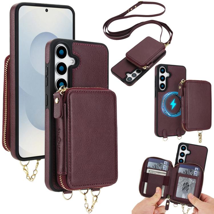 AwQuer 2 in 1 Crossbody Zipper Wallet Leather Back Phone Case, For Samsung Galaxy S25 FE 5G, For Samsung Galaxy S25 Edge 5G, For Samsung Galaxy S24 / S25 5G, For Samsung Galaxy S24+ / S25+ 5G, For Samsung Galaxy S25 Ultra 5G, For Samsung Galaxy S24 FE 5G