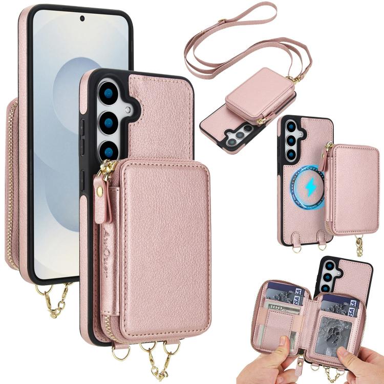 AwQuer 2 in 1 Crossbody Zipper Wallet Leather Back Phone Case, For Samsung Galaxy S25 FE 5G, For Samsung Galaxy S25 Edge 5G, For Samsung Galaxy S24 / S25 5G, For Samsung Galaxy S24+ / S25+ 5G, For Samsung Galaxy S25 Ultra 5G, For Samsung Galaxy S24 FE 5G
