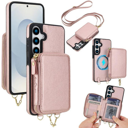 AwQuer 2 in 1 Crossbody Zipper Wallet Leather Back Phone Case, For Samsung Galaxy S25 FE 5G, For Samsung Galaxy S25 Edge 5G, For Samsung Galaxy S24 / S25 5G, For Samsung Galaxy S24+ / S25+ 5G, For Samsung Galaxy S25 Ultra 5G, For Samsung Galaxy S24 FE 5G