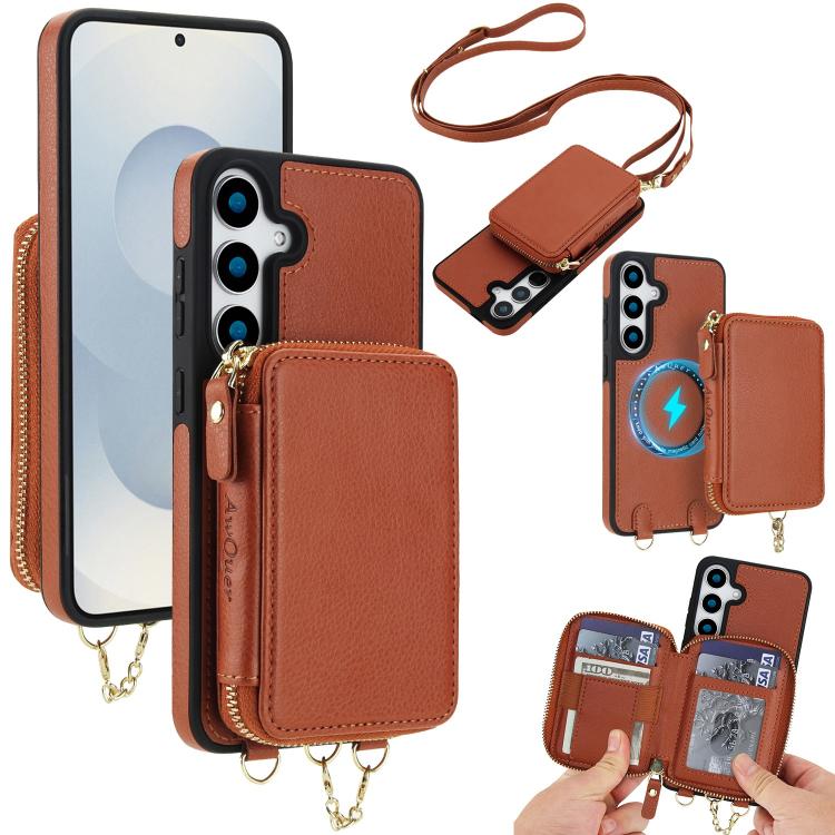 AwQuer 2 in 1 Crossbody Zipper Wallet Leather Back Phone Case, For Samsung Galaxy S25 FE 5G, For Samsung Galaxy S25 Edge 5G, For Samsung Galaxy S24 / S25 5G, For Samsung Galaxy S24+ / S25+ 5G, For Samsung Galaxy S25 Ultra 5G, For Samsung Galaxy S24 FE 5G