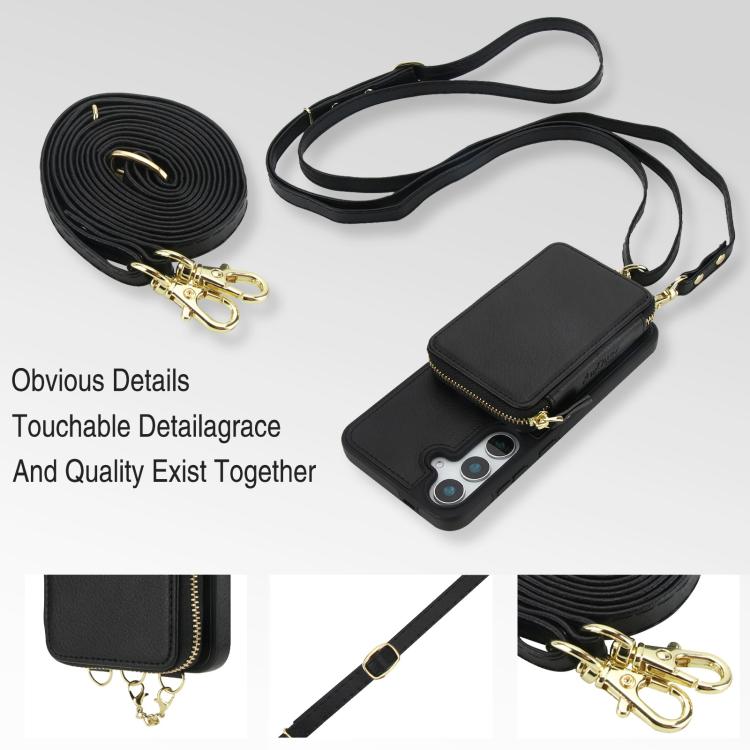 AwQuer 2 in 1 Crossbody Zipper Wallet Leather Back Phone Case, For Samsung Galaxy S25 FE 5G, For Samsung Galaxy S25 Edge 5G, For Samsung Galaxy S24 / S25 5G, For Samsung Galaxy S24+ / S25+ 5G, For Samsung Galaxy S25 Ultra 5G, For Samsung Galaxy S24 FE 5G
