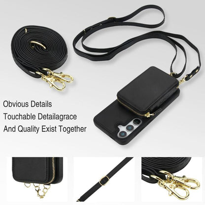 AwQuer 2 in 1 Crossbody Zipper Wallet Leather Back Phone Case, For Samsung Galaxy S25 FE 5G, For Samsung Galaxy S25 Edge 5G, For Samsung Galaxy S24 / S25 5G, For Samsung Galaxy S24+ / S25+ 5G, For Samsung Galaxy S25 Ultra 5G, For Samsung Galaxy S24 FE 5G