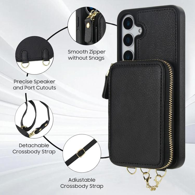 AwQuer 2 in 1 Crossbody Zipper Wallet Leather Back Phone Case, For Samsung Galaxy S25 FE 5G, For Samsung Galaxy S25 Edge 5G, For Samsung Galaxy S24 / S25 5G, For Samsung Galaxy S24+ / S25+ 5G, For Samsung Galaxy S25 Ultra 5G, For Samsung Galaxy S24 FE 5G