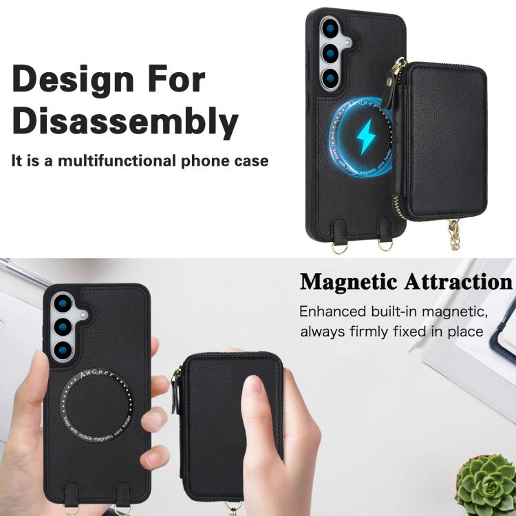 AwQuer 2 in 1 Crossbody Zipper Wallet Leather Back Phone Case, For Samsung Galaxy S25 FE 5G, For Samsung Galaxy S25 Edge 5G, For Samsung Galaxy S24 / S25 5G, For Samsung Galaxy S24+ / S25+ 5G, For Samsung Galaxy S25 Ultra 5G, For Samsung Galaxy S24 FE 5G