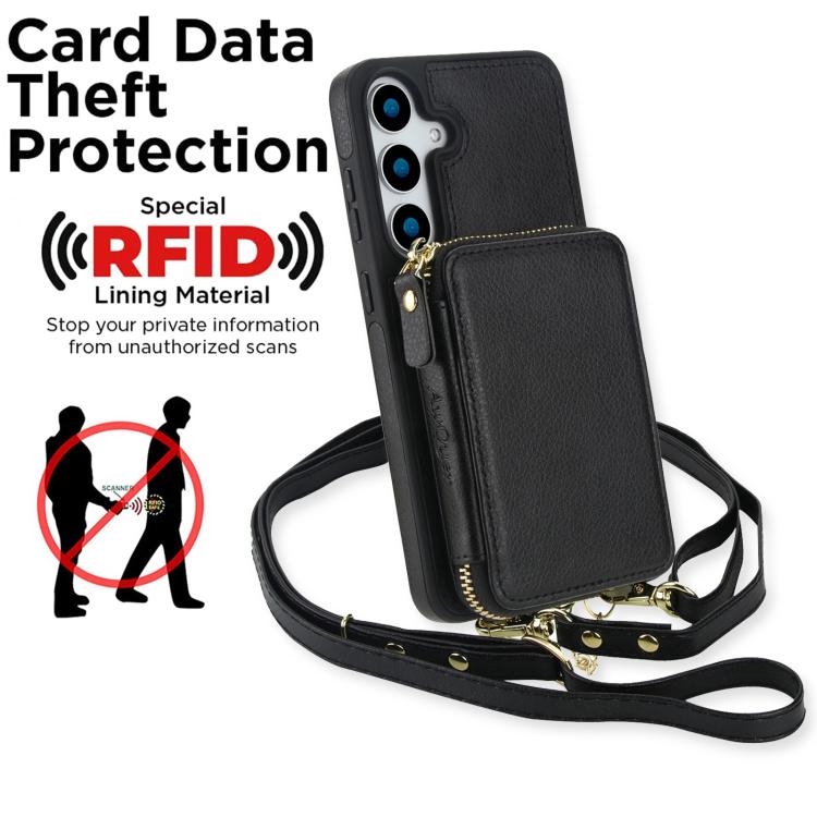 AwQuer 2 in 1 Crossbody Zipper Wallet Leather Back Phone Case, For Samsung Galaxy S25 FE 5G, For Samsung Galaxy S25 Edge 5G, For Samsung Galaxy S24 / S25 5G, For Samsung Galaxy S24+ / S25+ 5G, For Samsung Galaxy S25 Ultra 5G, For Samsung Galaxy S24 FE 5G