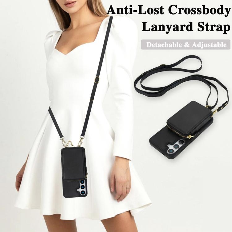 AwQuer 2 in 1 Crossbody Zipper Wallet Leather Back Phone Case, For Samsung Galaxy S25 FE 5G, For Samsung Galaxy S25 Edge 5G, For Samsung Galaxy S24 / S25 5G, For Samsung Galaxy S24+ / S25+ 5G, For Samsung Galaxy S25 Ultra 5G, For Samsung Galaxy S24 FE 5G