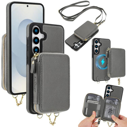 AwQuer 2 in 1 Crossbody Zipper Wallet Leather Back Phone Case, For Samsung Galaxy S25 FE 5G, For Samsung Galaxy S25 Edge 5G, For Samsung Galaxy S24 / S25 5G, For Samsung Galaxy S24+ / S25+ 5G, For Samsung Galaxy S25 Ultra 5G, For Samsung Galaxy S24 FE 5G