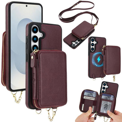 AwQuer 2 in 1 Crossbody Zipper Wallet Leather Back Phone Case, For Samsung Galaxy S25 FE 5G, For Samsung Galaxy S25 Edge 5G, For Samsung Galaxy S24 / S25 5G, For Samsung Galaxy S24+ / S25+ 5G, For Samsung Galaxy S25 Ultra 5G, For Samsung Galaxy S24 FE 5G